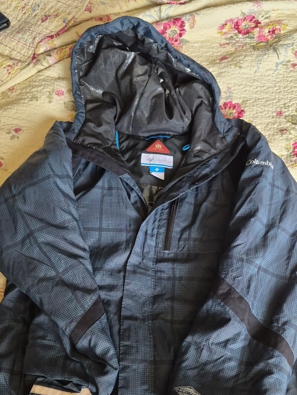 Columbia Boys Size 10/12 Dark Navy Plaid Hooded Raincoat